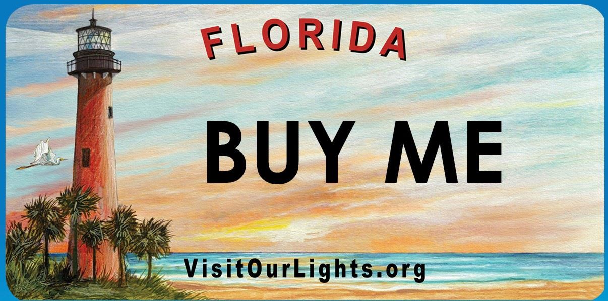 Florida Visit Our Lights specialty license plate featuring Jupiter Inlet Lighthouse
